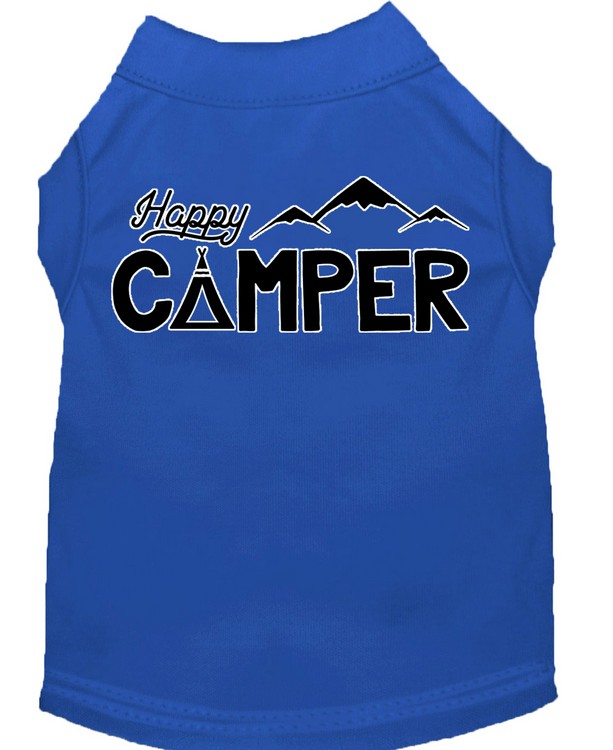 Happy Camper Screen Print Dog Shirt Blue XS